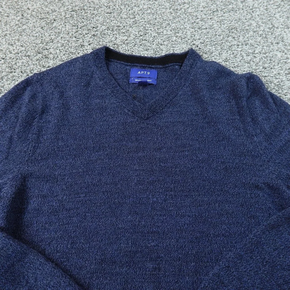 APT 9 Sweater Mens S Blue Soft Merino Wool V Neck Knit Pullover Grandpa Cozy Top